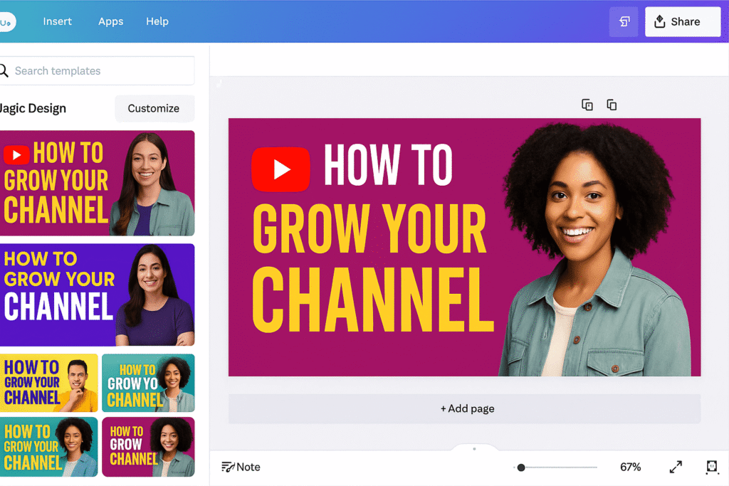 AI Tools for YouTubers designing thumbnails with Canva