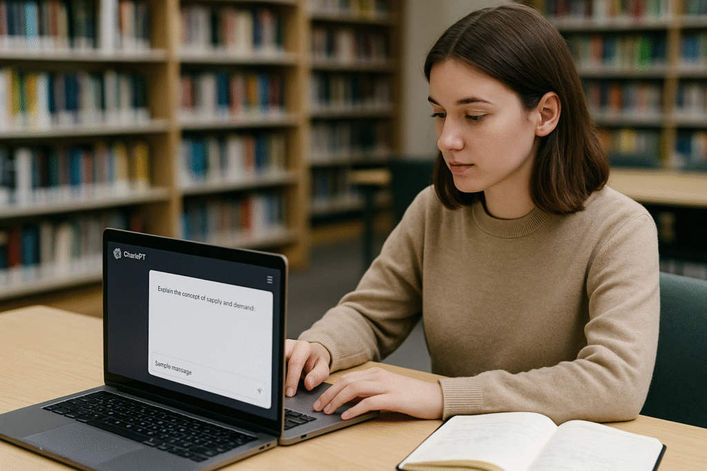 Student using Free AI Tools for Students such as ChatGPT to get help with understanding economic concepts like supply and demand.