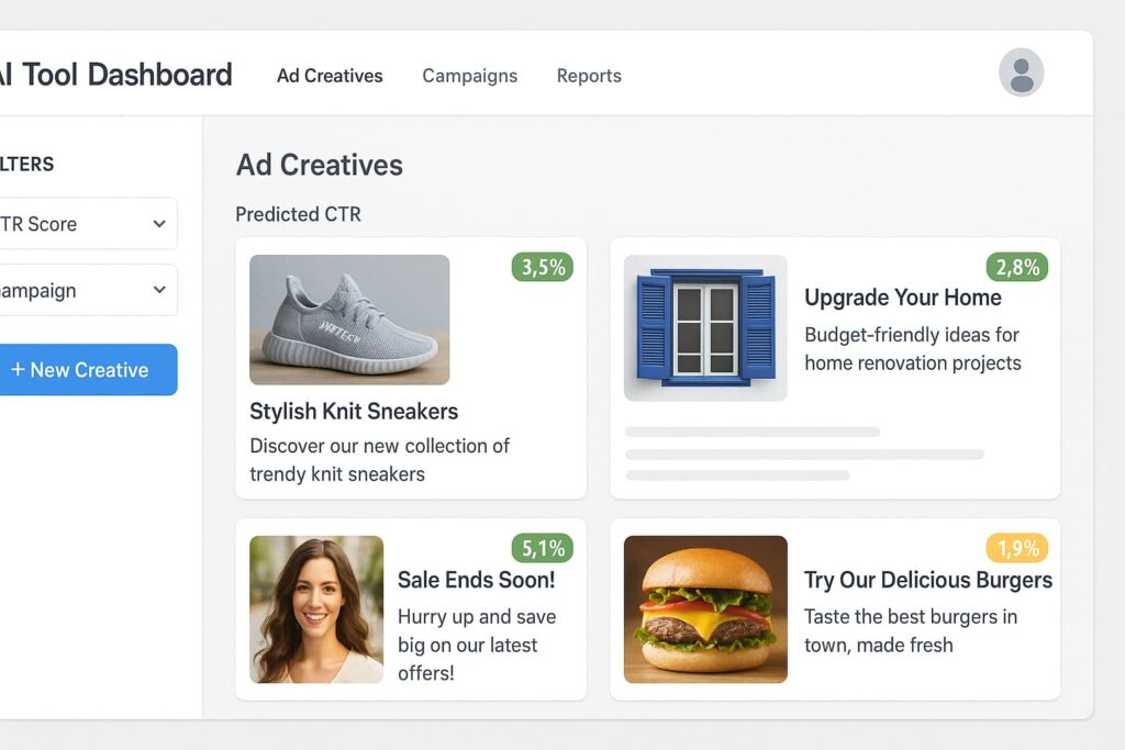 AdCreative.ai uses ai tools for winning ad campaigns in 2025 to score ad creatives by predicted CTR.
