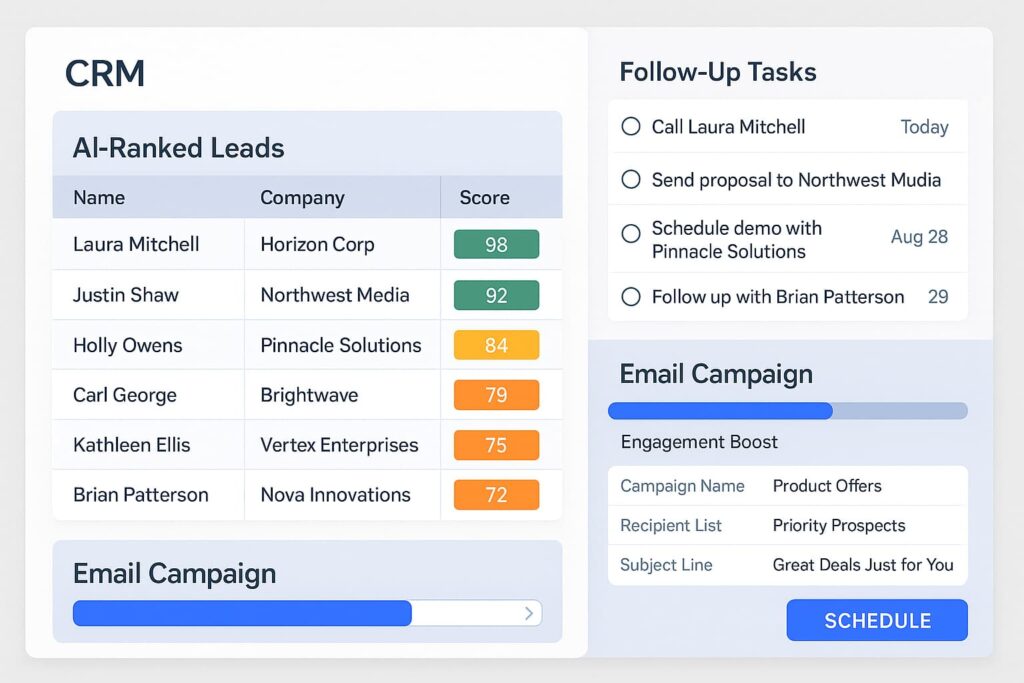 BrokrBind automates campaigns and follow-ups using CRM-based ai tools for real estate marketing.