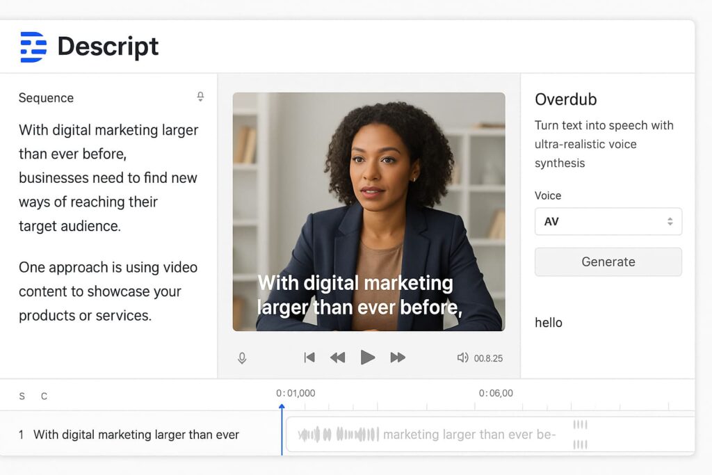 Descript makes editing easier through transcripts and ai tools for youtube growth.