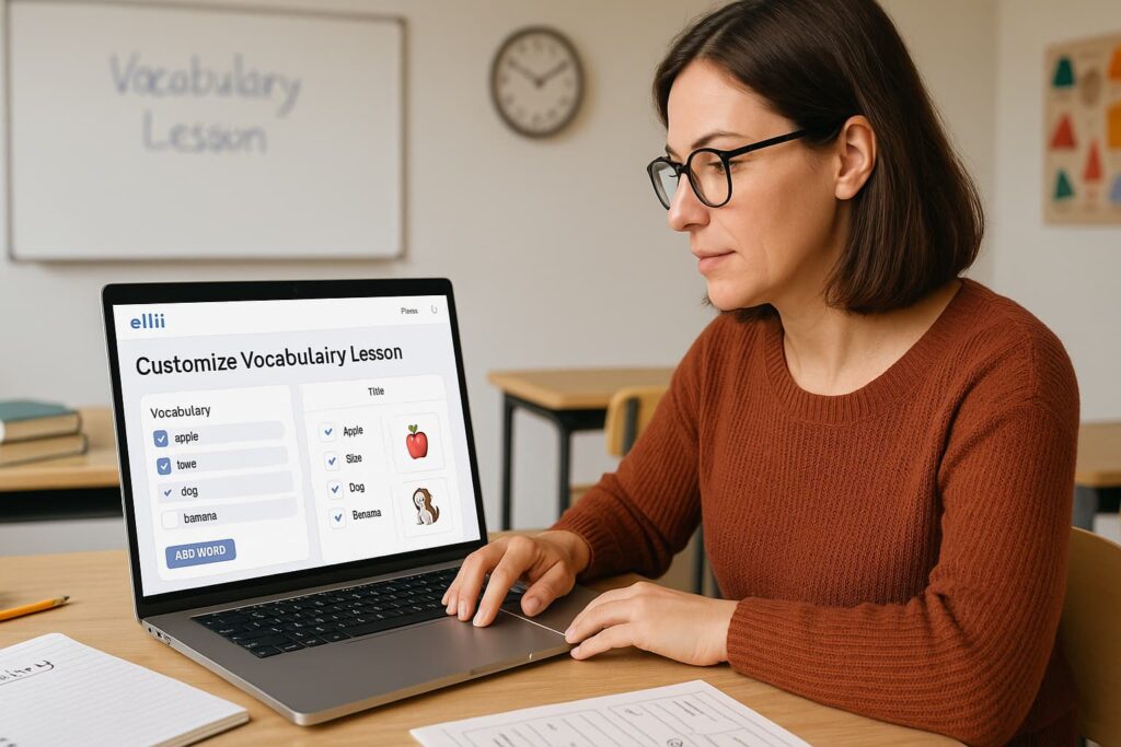 Ellii allows teachers to personalize ESL content efficiently using AI tools for smart teaching.