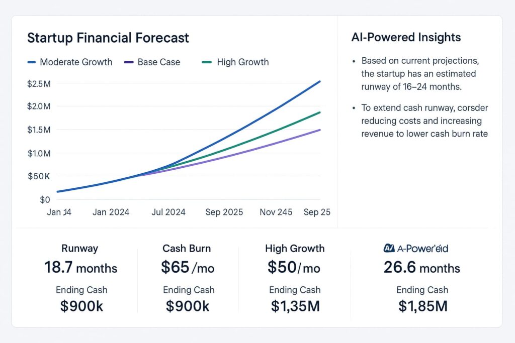 Forecastr helps founders compare startup growth plans with ai tools for financial forecasting and cash runway planning.