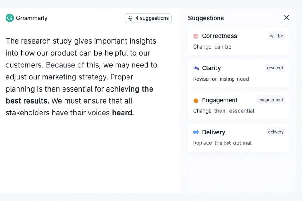 Grammarly showing writing corrections – AI tools that help you create content faster

