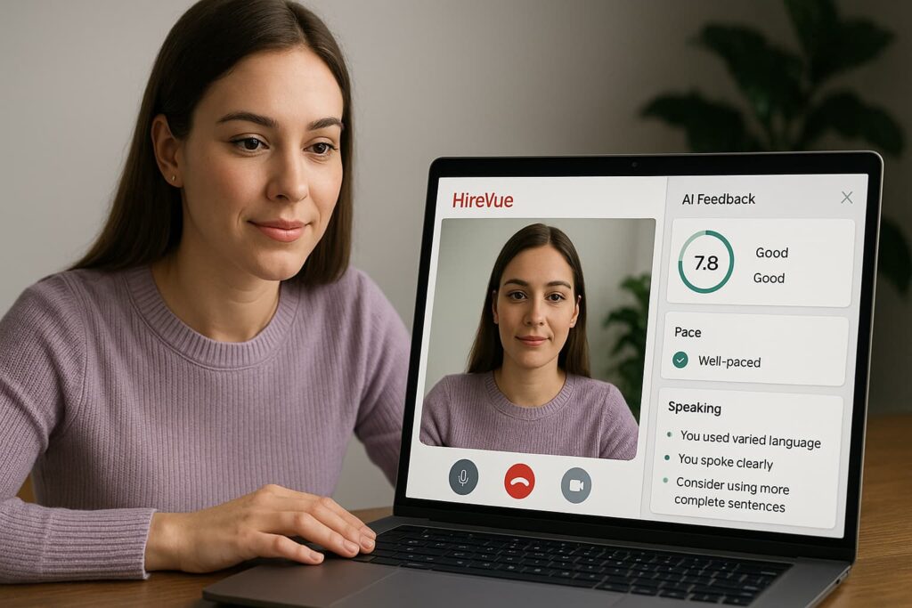 A candidate completes a HireVue video interview scored by AI, one of the top 7 essential AI tools for smarter hiring in 2025.