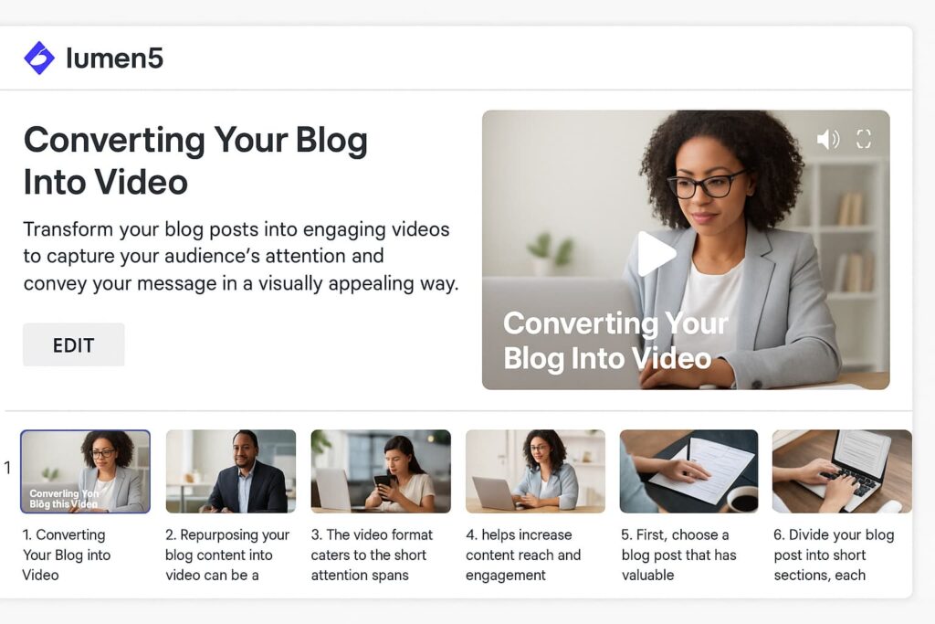 Lumen5 turns blog content into branded video using ai tools for youtube growth.