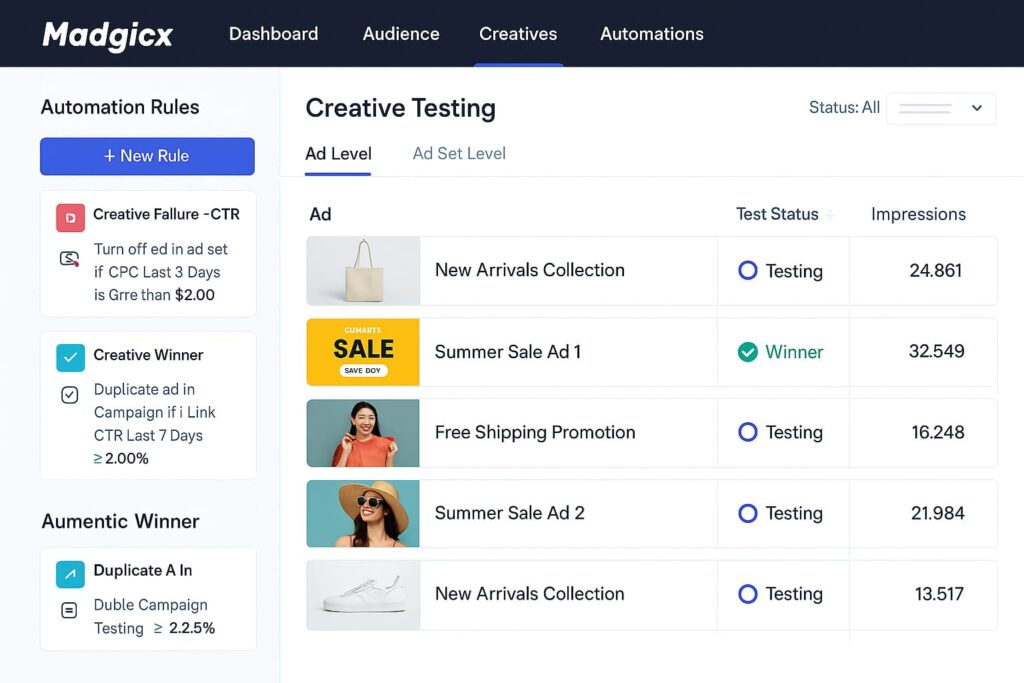 Madgicx uses ai tools for winning ad campaigns in 2025 to automate creative testing and pause underperformers.

