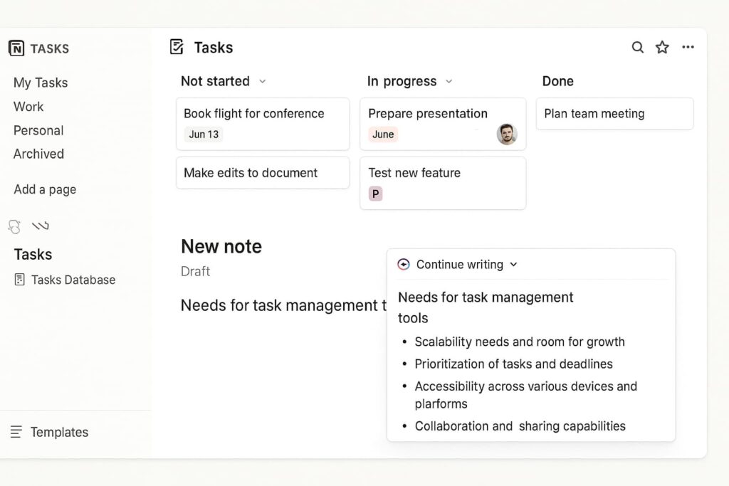 Notion AI workspace helping organize tasks using AI tools for freelance productivity 2025
