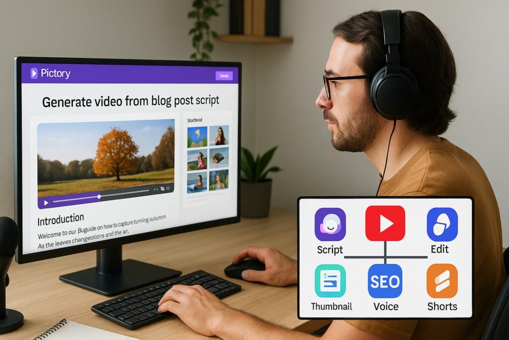 Create videos from scripts using Pictory—one of the best AI tools for YouTube creators 2025.