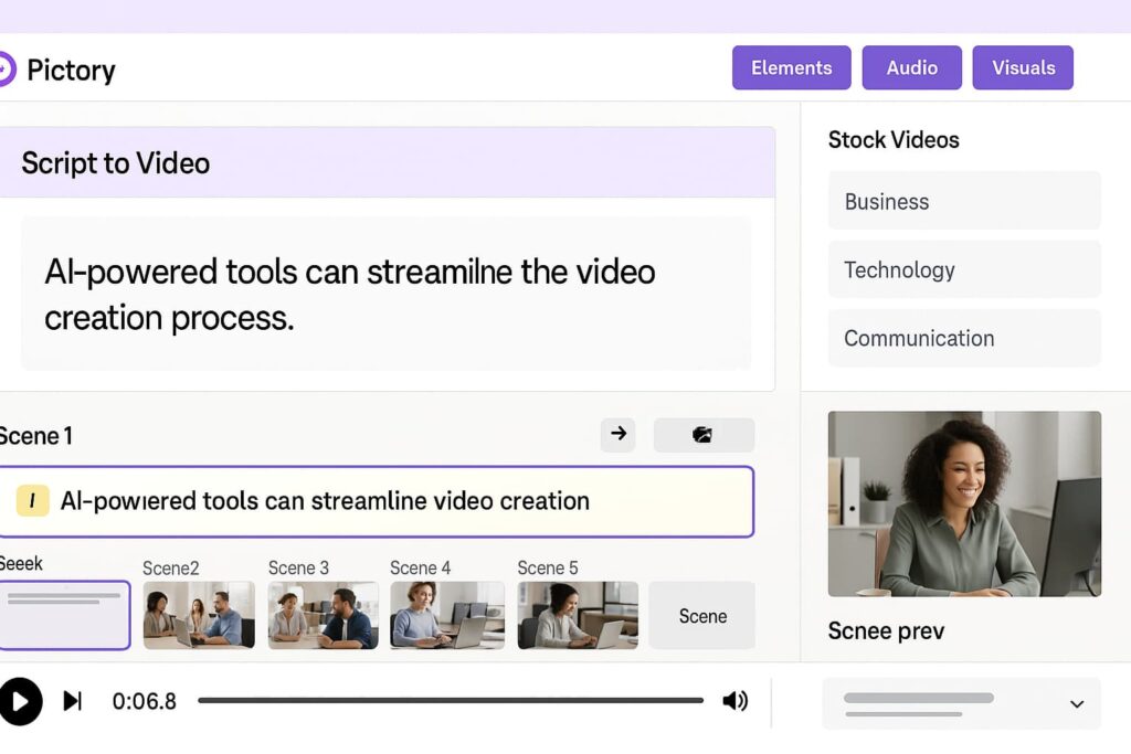 Pictory script-to-video interface showcasing one of the best AI video editors in 2025