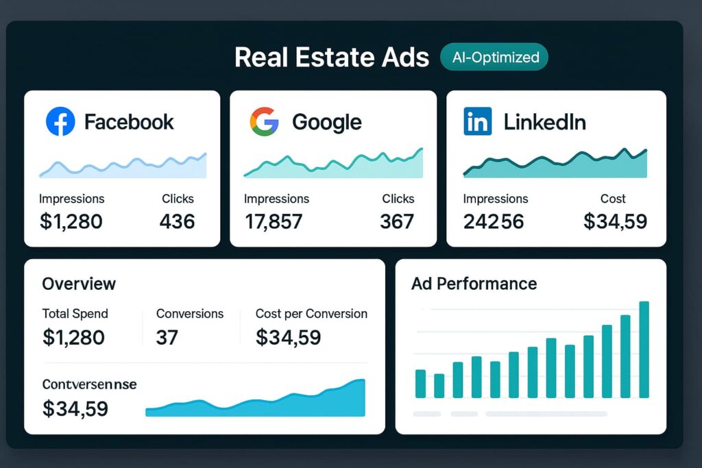 RealtyAds manages multi-platform campaigns using ai tools for real estate marketing to optimize ad performance.