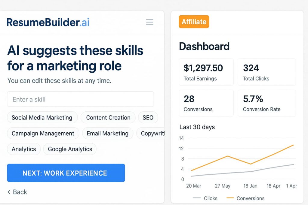 ResumeBuilder.com stands out as one of the top AI resume builders with affiliate programs in 2025 thanks to its AI suggestions and payout model.