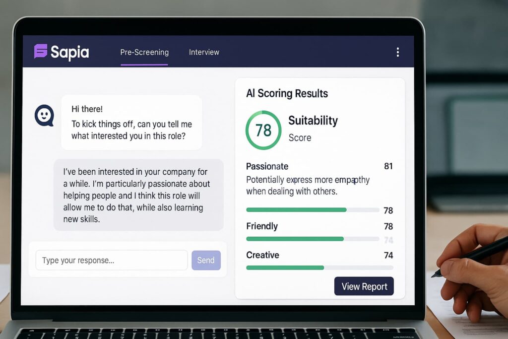 Sapia chatbot interviews a candidate in real-time using NLP, featured in the top 7 essential AI tools for smarter hiring in 2025.