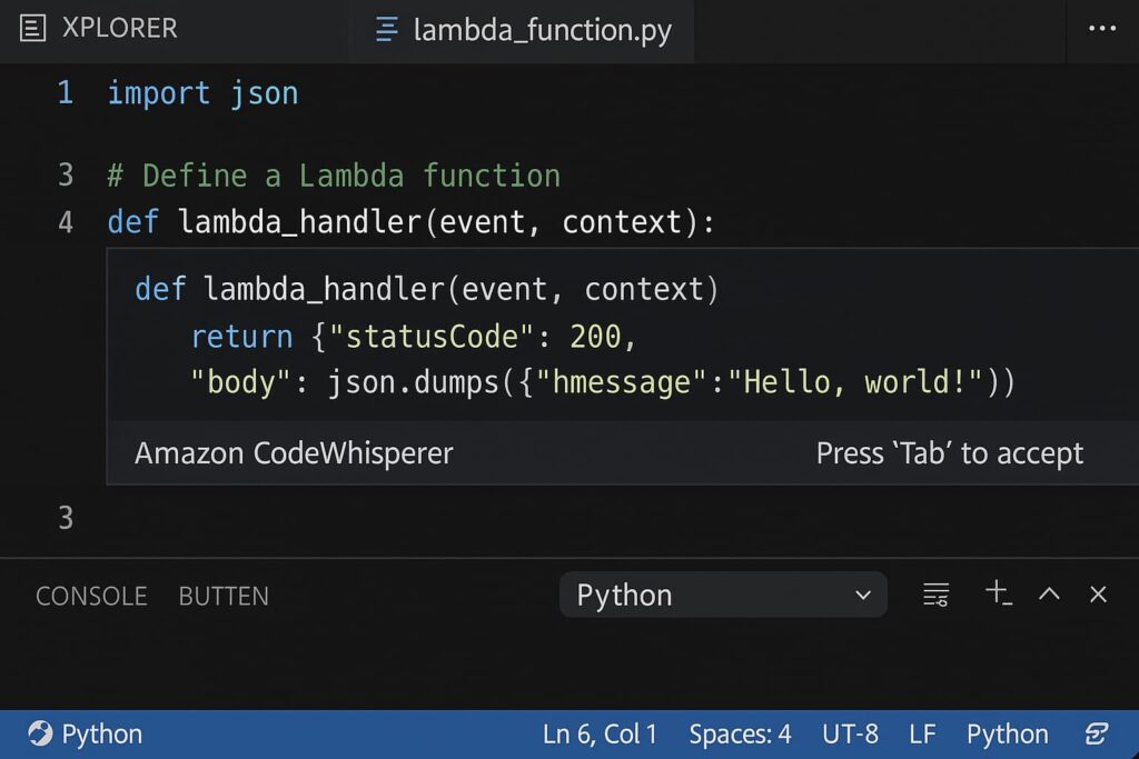 Amazon CodeWhisperer enhances cloud-based workflows and belongs on any list of the best AI code assistant tools for beginners.
