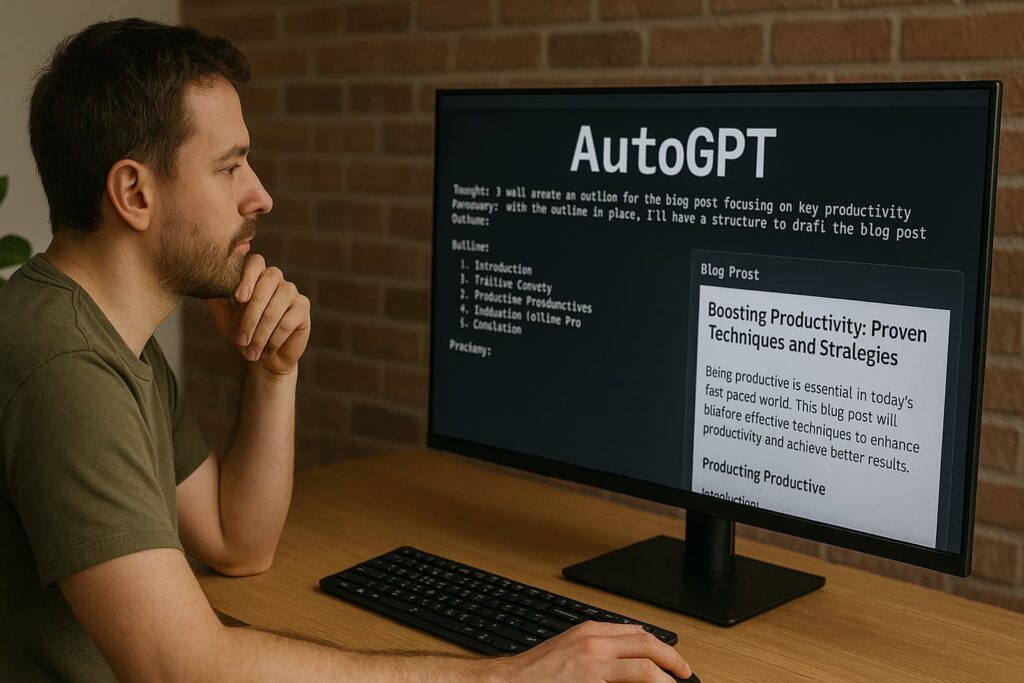 AutoGPT agent conducting market research autonomously, one of the best LLM agent tools you should know in 2025 for solo creators