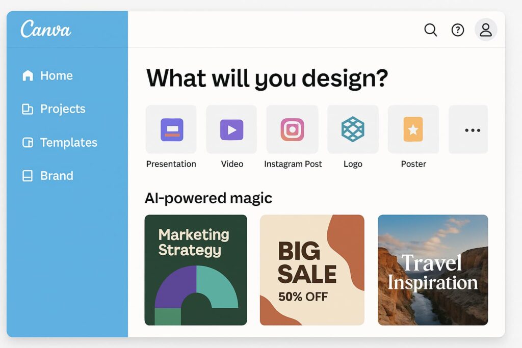 Canva’s AI-powered dashboard offers one of the best AI tools for designers looking for versatile templates.