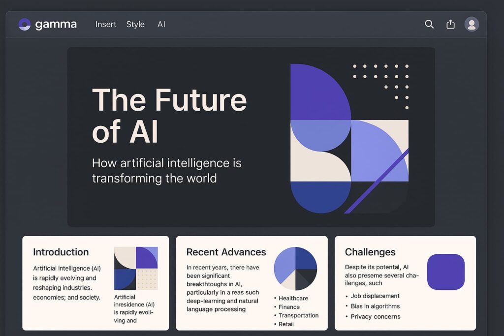 This screenshot of Gamma AI showcases one of the best AI tools for designers in presentation workflows.