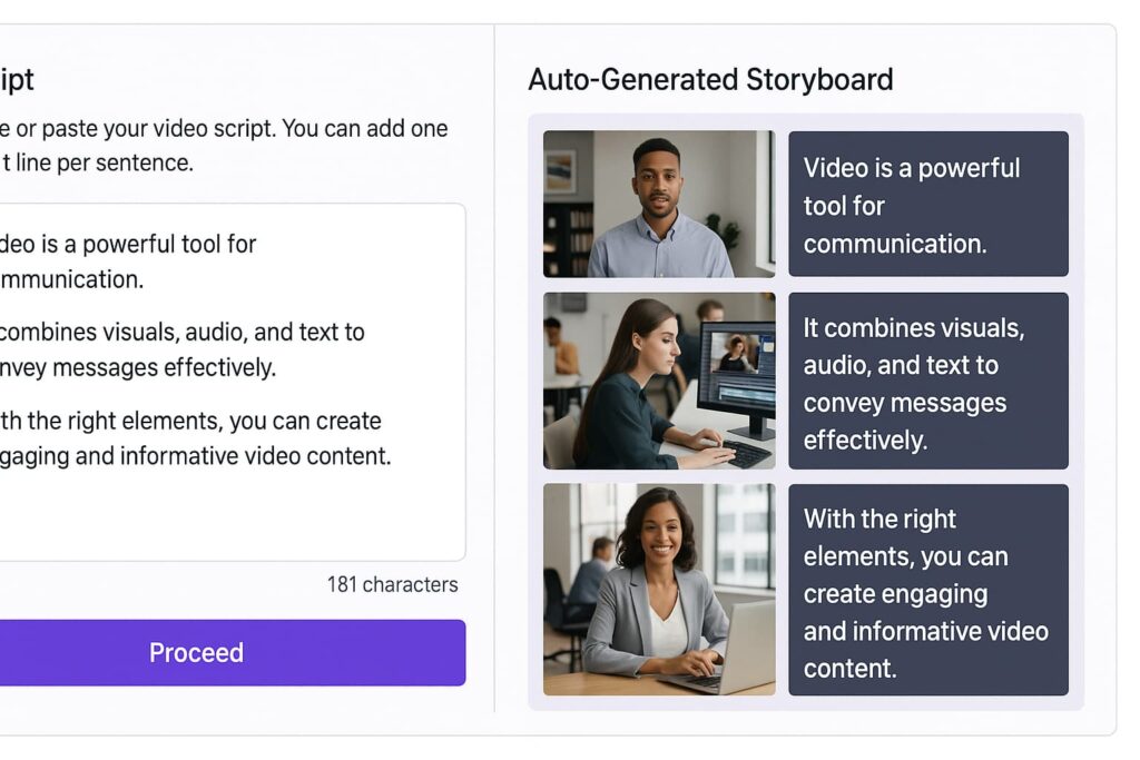 Pictory's storyboard view converting a script into video with captions, among the best Veo alternatives for AI video generation.